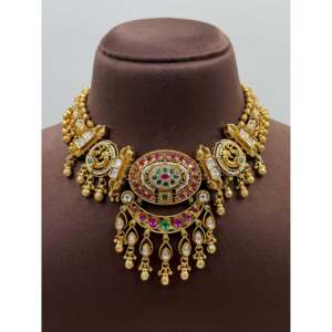 Aanya Heritage Gold Plated Bridal Chorski Necklace & Earring Set-Luxury Indian Ethnic Artificial Jewellery - Product Image 3