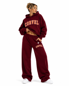 Ensemble d'hiver OEM pour femme : Sweat à capuche oversize noir personnalisé avec imprimé arqué et pantalon de survêtement large en molleton épais - Product Image 5