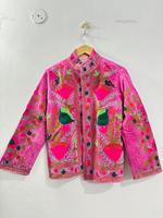 Baju Wanita Musim Dingin Buatan Tangan, Bordir Bunga Beludru, Ramah Lingkungan, Cepat Kering, Gaya Vintage, Multiwarna, Kerah Tegak, Kancing Tunggal