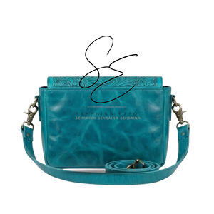 Tooled Leather Crossbody Bag Cowhide Pattern Western Shoulder <b>Purse</b> Blue <b>Green</b> Vintage Handbag Women - Product Image 4