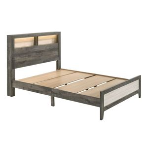 Letto matrimoniale king size in stile moderno country con piattaforma contenitore, testiera bassa beige e illuminazione integrata, 1 letto grigio - Product Image 3