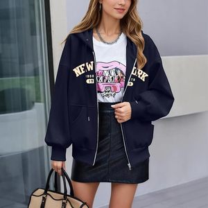 Nouvelle collection – Sweat à capuche zippé décontracté pour femme, 100 % coton, manches longues, col rond, épaules tombantes, imprimé coloré, confortable – Meilleur prix - Product Image 4