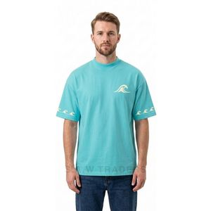 เสื้อยืดสีเทอร์ควอยซ์ทรงหลวมพิมพ์ลายต้นปาล์ม Surf Paradise ด้านหลัง เหมาะสำหรับใส่ไปเที่ยวทะเล ฤดูร้อน สไตล์ลำลอง สตรีทแวร์ - Product Image 1