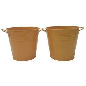Yellow Metal Plant <b>Pot</b> Set with Tray for Indoor Flower Green Plant Desktop Use Modern Minimalist Design Powder Coated Finish - Product Image 5