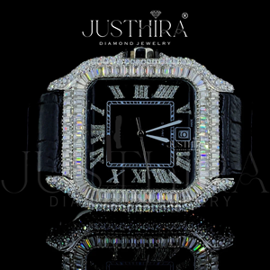 Designer Fashion VVS Moissanite Quartz Stainless Steel Glass Silver <b>Case</b> Unisex <b>Watch</b> Elegant Sleek Timepiece Brilliant Gemstone - Product Image 2