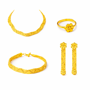 Conjunto de Collar Chapado en Oro y Plata Tradicional con Diseño Floral, Conjunto de Joyería de Imitación al por Mayor (Modelo 23021 / 23022) - Product Image 1