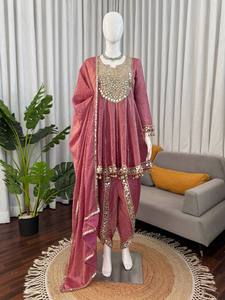Conjunto de Salwar Kameez de Seda Viscosa Rosa, Traje Tradicional Indio Pakistaní para Bodas y Fiestas para Mujer - Product Image 1