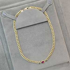 1 Carat Heart <b>Ruby</b> Cuban Chain <b>Necklaces</b> 14K 18K Solid Gold Bezel Set 38cm Length Solitaire Minimalist Layering Elegant Everyday - Product Image 3