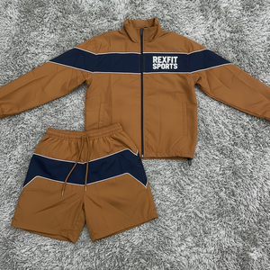 ชุดเซ็ตเสื้อแจ็คเก็ตและกางเกงวอร์ม Rexfit Sports Premium สำหรับผู้ชาย ผ้าไนลอนกันลม ชุดวอร์มขาสั้น ชุดวอร์มขายส่ง - Product Image 1
