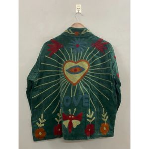 Hand Embroidered <b>Velvet</b> Jacket <b>Women</b> Mandarin Collar Full Sleeve Autumn Floral Pattern open Closure Bohemian Style <b>Coat</b> - Product Image 2