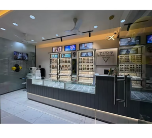 Modern Optical Showroom Interior Design Eyewear Display Wall Furniture Stylish Retail Shop Setup with Storage & LED <b>Lighting</b> - Product Image 6
