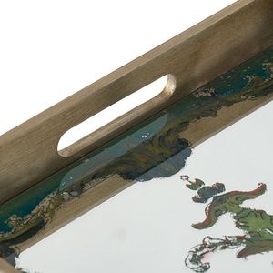 Wholesale Luxury Rectangular Wood Enamel Finished Dining Tray Bulk Hotel Serving Platter Elegant Patterned Tableware - Product Image 4