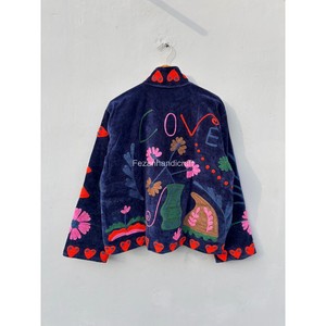 Chaqueta de Terciopelo Azul Marino con Bordado Uzbeko, Forro Interior de Algodón, Estilo Boho Chic, Chaqueta Corta de Invierno - Product Image 6