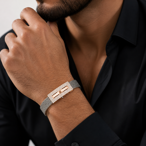 Rose Gold Plated 925 Sterling <b>Silver</b> Rose Gold Tone Cubic Zirconia Bracelet High Polish Mesh Link Luxury <b>Mens</b> Unisex <b>for</b> Wedding - Product Image 4