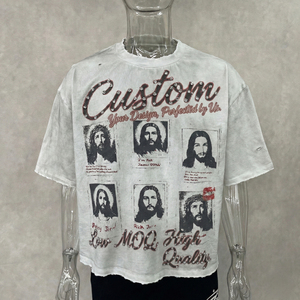 Camiseta de Hombre Extra Grande y Holgada, Estilo Vintage con Lavado Ácido, Estampado Gráfico Desgastado, Algodón - Product Image 4
