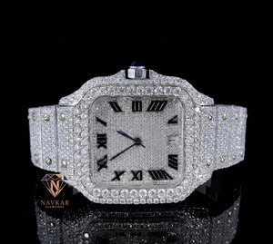 Montre de haute qualité en acier inoxydable avec verre VVS Moissanite, mouvement à quartz, résistante à l'eau jusqu'à 10 m, pour un style de vie luxueux et les célébrités - Product Image 1