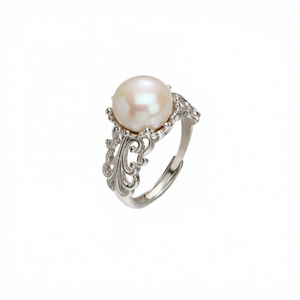 Bague de cocktail ajustable en argent sterling 925 pour femme, perle d'eau douce rétro, décontractée/sportive, bague de fiançailles/mariage - Product Image 3