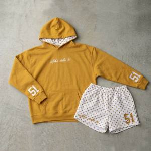 Private Label Women's Casual 2-Piece Daily Wear Pullover Polka Dot Hoodie Shorts Set Long Sleeve 100% Cotton Breathable Features - Product Image 1