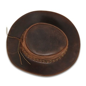 Chapeau de cowboy en cuir véritable, style vintage, design western, fournisseur en gros personnalisé OEM, chapeau en cuir pour homme - Product Image 6