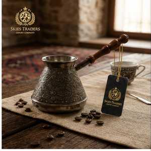 Ornate Engraved Copper <b>Turkish</b> Coffee <b>Pot</b> With Metal Handle Traditional Stovetop Cezve Ibrik Brewer - Product Image 5