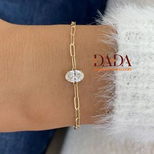 สร้อยข้อมือเพชรทรงรีรักษาทรงรูปไข่  ทอง 14K ชุบโรเดียม  ได้รับการรับรองจาก IGI สำหรับผู้หญิง ดีไซน์เรียบหรู สง่างาม - Product Image 2