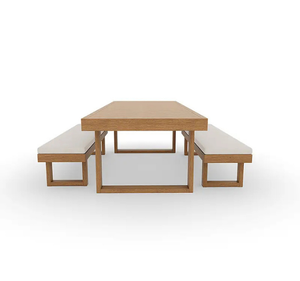 Ensemble de table de pique-nique d'extérieur en teck massif moderne avec banc et coussin, mobilier de jardin minimaliste en bois pour patio - Product Image 2