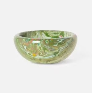 Bol en résine fait main, motif marbré vert, design moderne, plat de service alimentaire, technique sous glaçure - Product Image 1