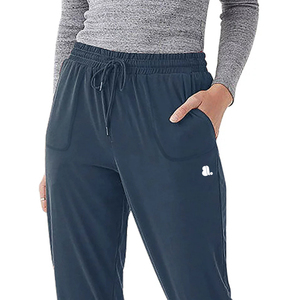 Women's Navy Blue Knitted Ankle-Length Joggers Elastic Waist Casual <b>Pants</b> Solid Color Mid Rise Regular Fit Autumn Wear - Product Image 3