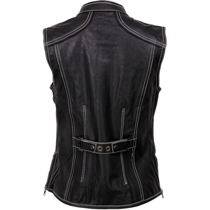 Samroz Sports Women’s Lashes Black Leather Club Style Motorcycle Rider <b>Vest</b> w/Concealed Closure - Product Image 2