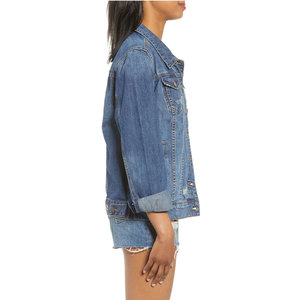 Eco-friendly Breathable Very Attractive Women Distress <b>Denim</b> <b>Jacket</b> Eco-Friendly Casual Light Blue Women Distress <b>Denim</b> <b>Jacket</b> - Product Image 1