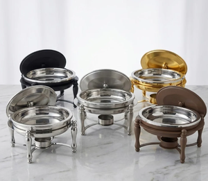 Premium Round Stainless Steel Luxury Golden Chafing Dish Set with Tealight Holder <b>Buffet</b> Food <b>Warmer</b> Wholesale Supplier for Gulf - Product Image 6