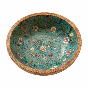 Bol à salade en bois de manguier floral émaillé, fait main, sûr pour les aliments, pour fruits, salades, décoration de table de cuisine et salle à manger - Product Image 1