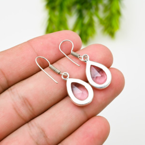 Pendientes de Cuarzo Rosa Natural Personalizados, Plata de Ley 925, Joyería de Lujo Hecha a Mano, Cristal Rosa, Regalo para Mujeres y Niñas - Product Image 3