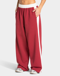 <b>Women's</b> Burgundy Sweatpants Custom Wide Leg Pants Side <b>Stripe</b> Sporty Cotton made high gsm best for winter - Product Image 5