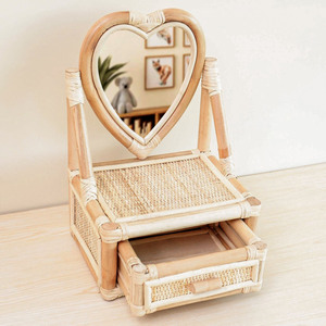 Children play vanity with heart mirror small rattan <b>dressing</b> <b>table</b> preschoolder dress-up vanities - Product Image 4