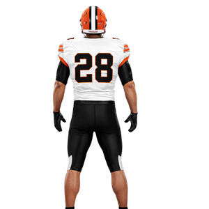 Uniforme de Fútbol Americano Personalizado, Conjunto de Camiseta y Pantalones Blancos, Negros y Naranjas, Sublimados, Transpirables, Ropa Deportiva para Equipos - Product Image 3