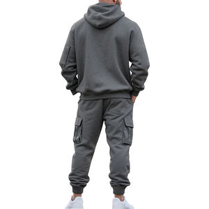 Ensemble de survêtement cargo pour homme, style hip-hop, 100% coton molletonné, séchage rapide, avec fermeture éclair quart de tour, pantalon jogger cargo et capuche patchwork, nouvelle collection hiver - Product Image 5