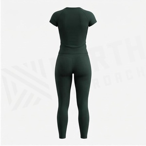 North Approach 2 Piece Yoga <b>Set</b> Full Length Solid <b>Green</b> Sweat Wicking Breathable Women's Sportswear - Product Image 2