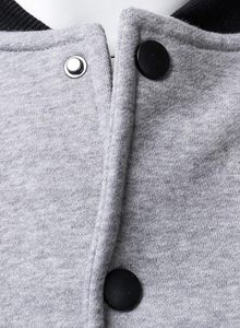 Veste universitaire homme gris et noir avec manches en cuir PU, col rabattu, simple boutonnage, style décontracté pour l'automne - Product Image 6