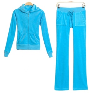 Shinny Women's Velvet Fabric Body Fit Blank Gym Track Suit Long Pants & Zipper Top Survetement Velour Ribbed Cuff Sweat Suit - Product Image 1