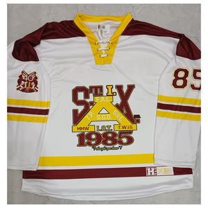 ST.I.X Unisex Ice Hockey Jersey White Maroon Yellow 85 Custom Printed Team Uniform Full Sleeve V-Neck Moisture Front Breathable - Product Image 6