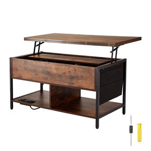Tavolino da Caffè Rettangolare da 39,4 Pollici con Piano Sollevabile, Tasche Extra Portaoggetti e Presa di Corrente Ribaltabile con Accesso alle Prese Americane - Product Image 1