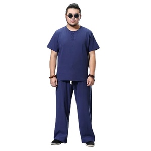 Ropa de talla grande para hombre de calidad superior, chándal grande, traje de lino, camisa con sobrepeso, conjunto informal elástico de 2 piezas para hombre - Product Image 1