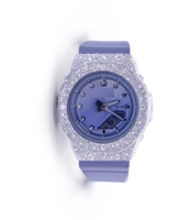 Montre-bracelet de luxe pour femme, analogique-numérique, verre, étanche 10 bars, personnalisable, bracelet violet brumeux lavande, diamant givré