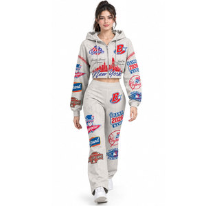 Conjunto Deportivo de 2 Piezas para Mujer con Estampado de Béisbol, Sudadera Corta y Leggings Largos de Cintura Alta, Ropa Deportiva con Estampado por Sublimación - Product Image 5