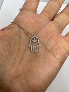 Pendentif Hamsa fait main en argent sterling 925 avec moissanite ronde, bijou religieux, cadeau de charme pour fête - Product Image 5