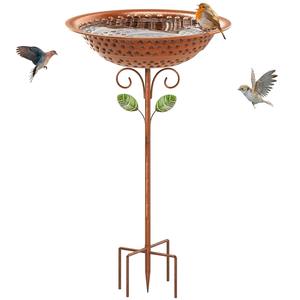 Bain d'oiseaux moderne en métal martelé, décor de jardin extérieur, mangeoire à oiseaux sur piédestal en métal avec base à piquet pour la décoration de la cour, de la pelouse et du jardin - Product Image 1