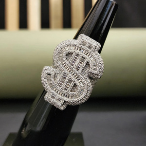 Bague Hip Hop de mode, motif dollar glacé, style bling pour rappeur, personnalisée, en Moissanite, argent sterling 925 plaqué rhodium - Product Image 6