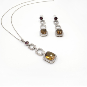 925 Sterling Silver Natural Beer Quartz <b>Garnet</b> Pendant <b>Earring</b> Set Rhodium Plated OEM ODM Fine Jewelry - Product Image 5