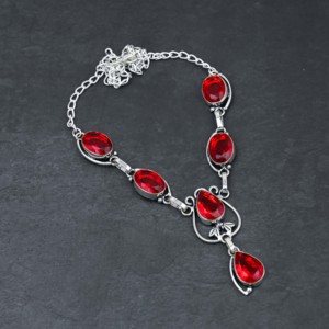 Collier de luxe personnalisé en argent sterling avec grenat rouge de laboratoire et perle de culture d'eau douce, certifié, idéal pour un cadeau de mariage - Product Image 3